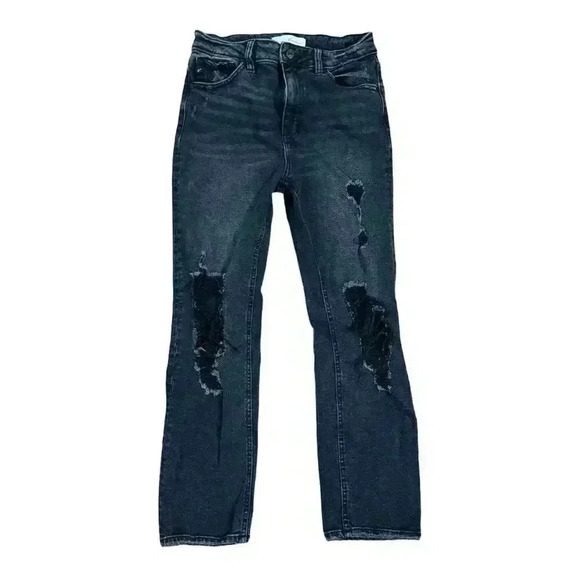 KanCan Women's High Rise Distressed Black Straight Leg Jeans Size 11 - Picture 2 of 7